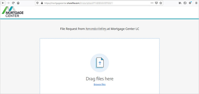 example of mortgage center file upload interface