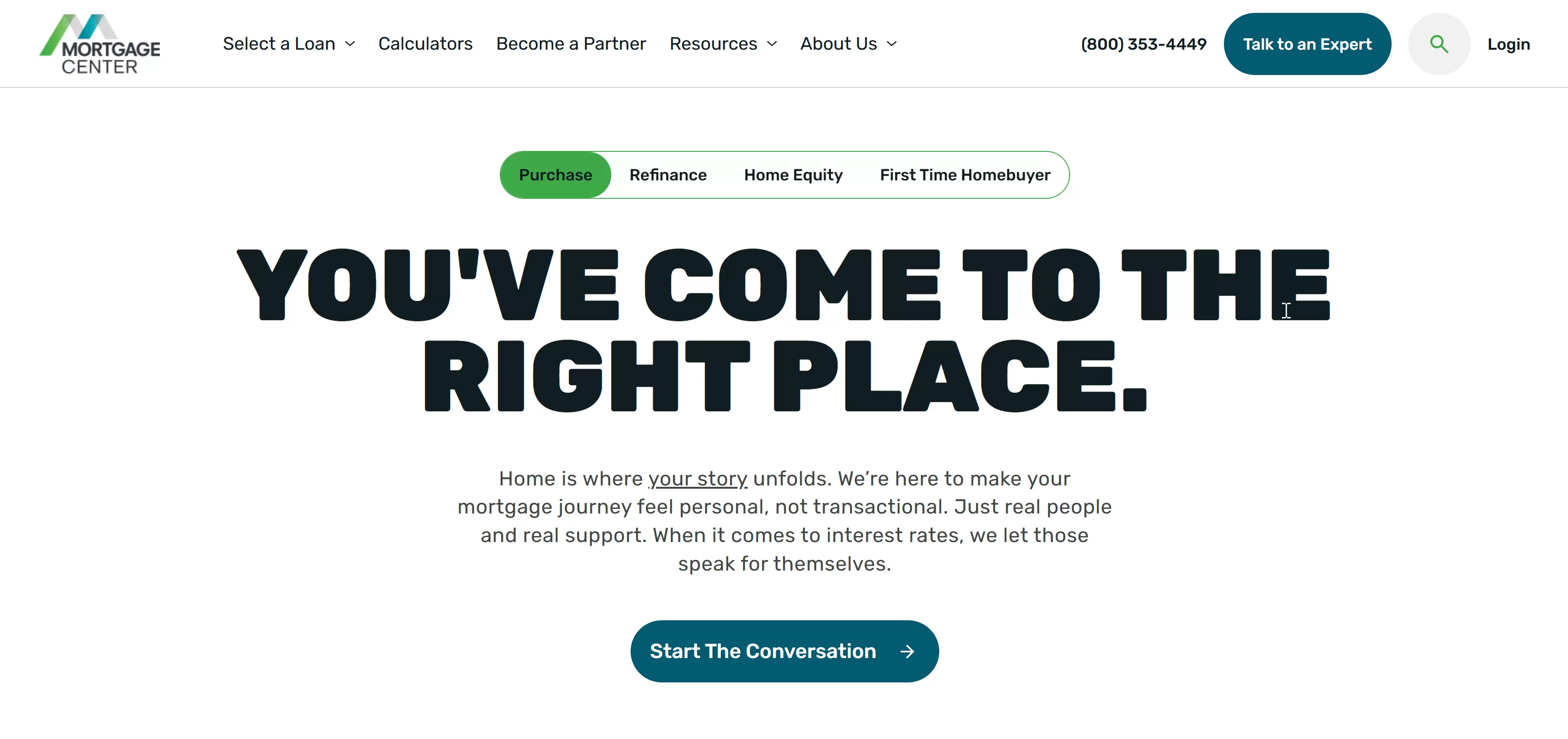 Screenshot of new MortgageCenter.com website